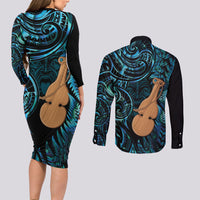 Kotiate New Zealand Couples Matching Long Sleeve Bodycon Dress and Long Sleeve Button Shirt Maori Weapon Paua Shell Haka Fern LT14 - Polynesian Pride