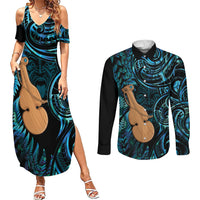 Kotiate New Zealand Couples Matching Summer Maxi Dress and Long Sleeve Button Shirt Maori Weapon Paua Shell Haka Fern LT14 Turquoise - Polynesian Pride