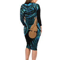 Kotiate New Zealand Family Matching Long Sleeve Bodycon Dress and Hawaiian Shirt Maori Weapon Paua Shell Haka Fern LT14 - Polynesian Pride