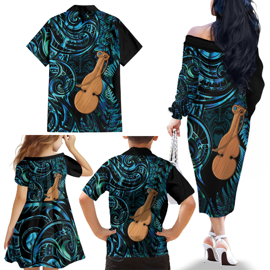 Kotiate New Zealand Family Matching Off The Shoulder Long Sleeve Dress and Hawaiian Shirt Maori Weapon Paua Shell Haka Fern LT14 - Polynesian Pride