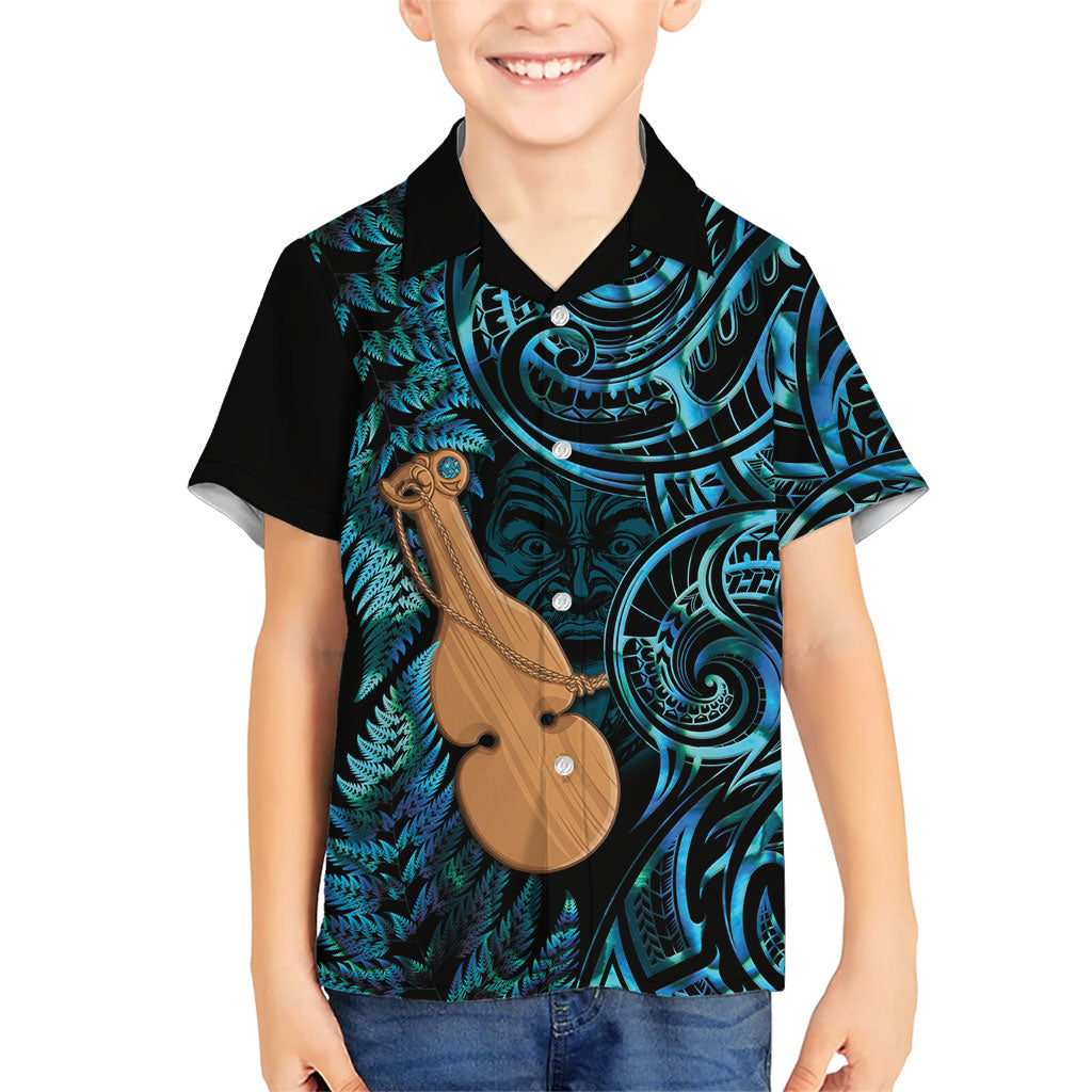 Kotiate New Zealand Family Matching Short Sleeve Bodycon Dress and Hawaiian Shirt Maori Weapon Paua Shell Haka Fern LT14 Son's Shirt Turquoise - Polynesian Pride
