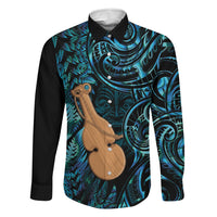 Kotiate New Zealand Family Matching Summer Maxi Dress and Hawaiian Shirt Maori Weapon Paua Shell Haka Fern LT14 Dad's Shirt - Long Sleeve Turquoise - Polynesian Pride