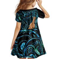 Kotiate New Zealand Kid Short Sleeve Dress Maori Weapon Paua Shell Haka Fern