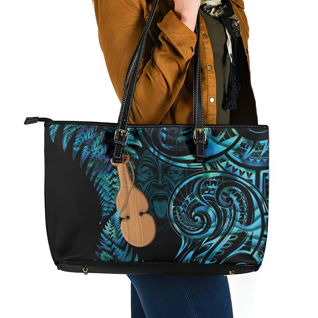 Kotiate New Zealand Leather Tote Bag Maori Weapon Paua Shell Haka Fern LT14 - Polynesian Pride