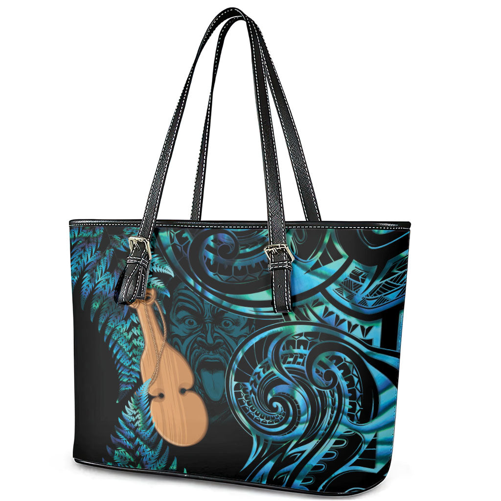 Kotiate New Zealand Leather Tote Bag Maori Weapon Paua Shell Haka Fern LT14 - Polynesian Pride