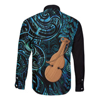 Kotiate New Zealand Long Sleeve Button Shirt Maori Weapon Paua Shell Haka Fern