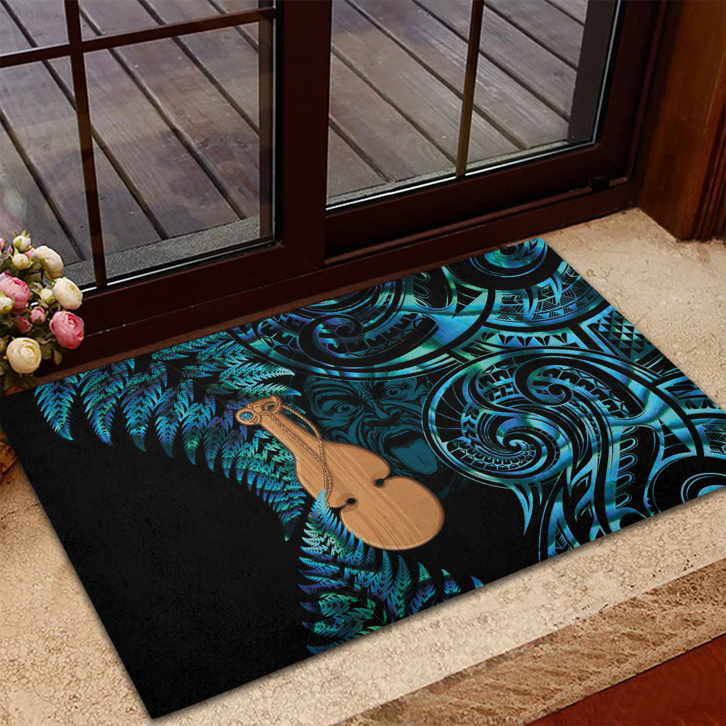Kotiate New Zealand Rubber Doormat Maori Weapon Paua Shell Haka Fern