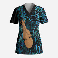 Kotiate New Zealand Scrub Top Maori Weapon Paua Shell Haka Fern