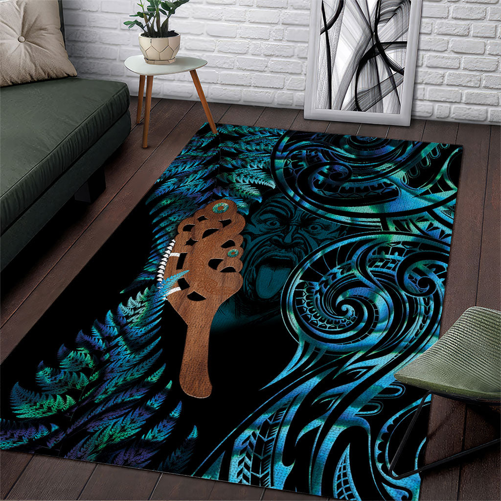 Maripi New Zealand Area Rug Maori Weapon Paua Shell Haka Fern LT14 Turquoise - Polynesian Pride