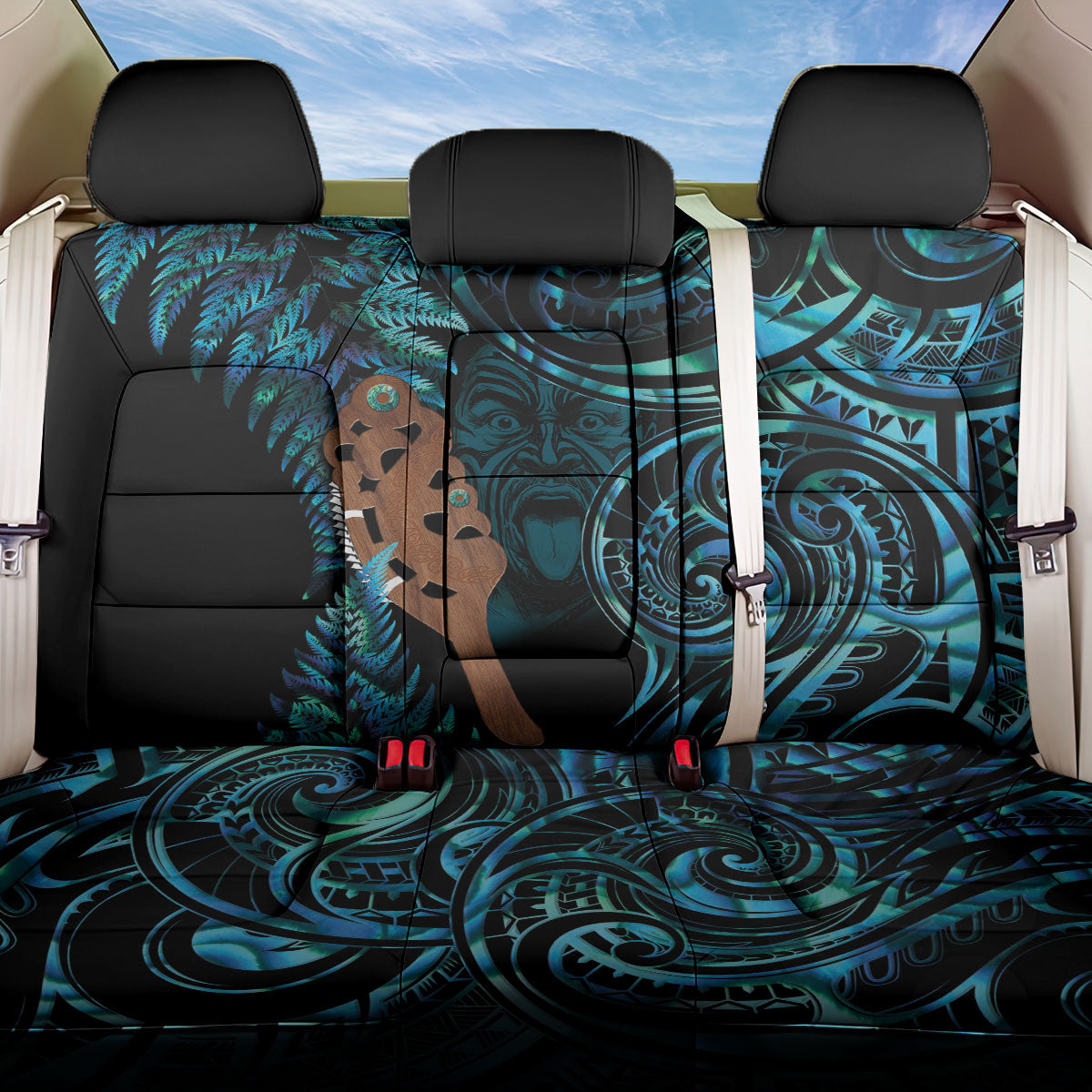 Maripi New Zealand Back Car Seat Cover Maori Weapon Paua Shell Haka Fern