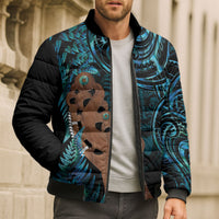 Maripi New Zealand Bomber Puffer Jacket Maori Weapon Paua Shell Haka Fern