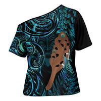 Maripi New Zealand Cross Shoulder Shirt Maori Weapon Paua Shell Haka Fern