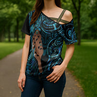 Maripi New Zealand Cross Shoulder Shirt Maori Weapon Paua Shell Haka Fern