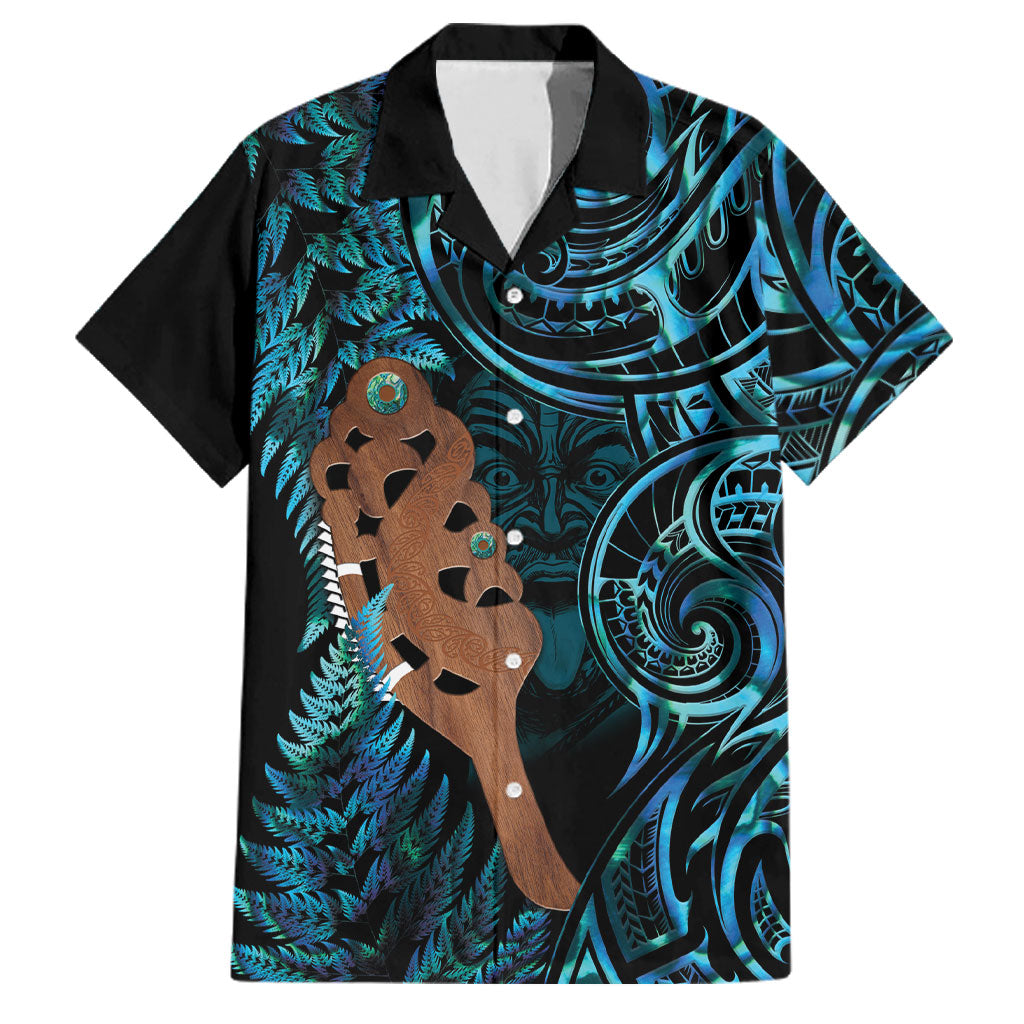 Maripi New Zealand Family Matching Summer Maxi Dress and Hawaiian Shirt Maori Weapon Paua Shell Haka Fern LT14 Dad's Shirt - Short Sleeve Turquoise - Polynesian Pride
