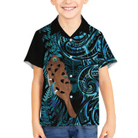 Maripi New Zealand Family Matching Tank Maxi Dress and Hawaiian Shirt Maori Weapon Paua Shell Haka Fern LT14 Son's Shirt Turquoise - Polynesian Pride