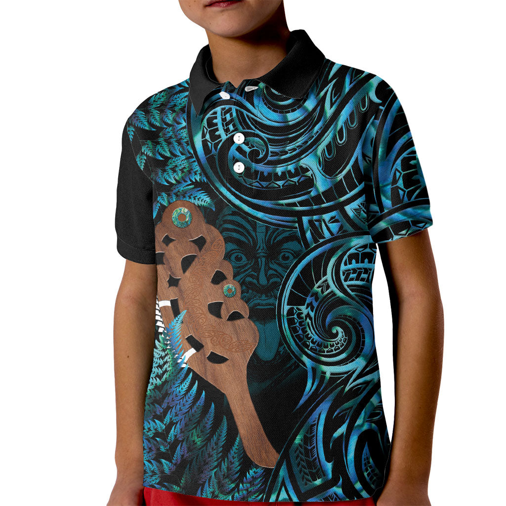 Maripi New Zealand Kid Polo Shirt Maori Weapon Paua Shell Haka Fern