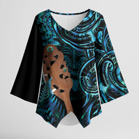 Maripi New Zealand Kimono Sleeve Blouse Maori Weapon Paua Shell Haka Fern