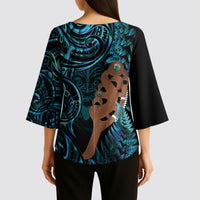 Maripi New Zealand Kimono Sleeve Blouse Maori Weapon Paua Shell Haka Fern