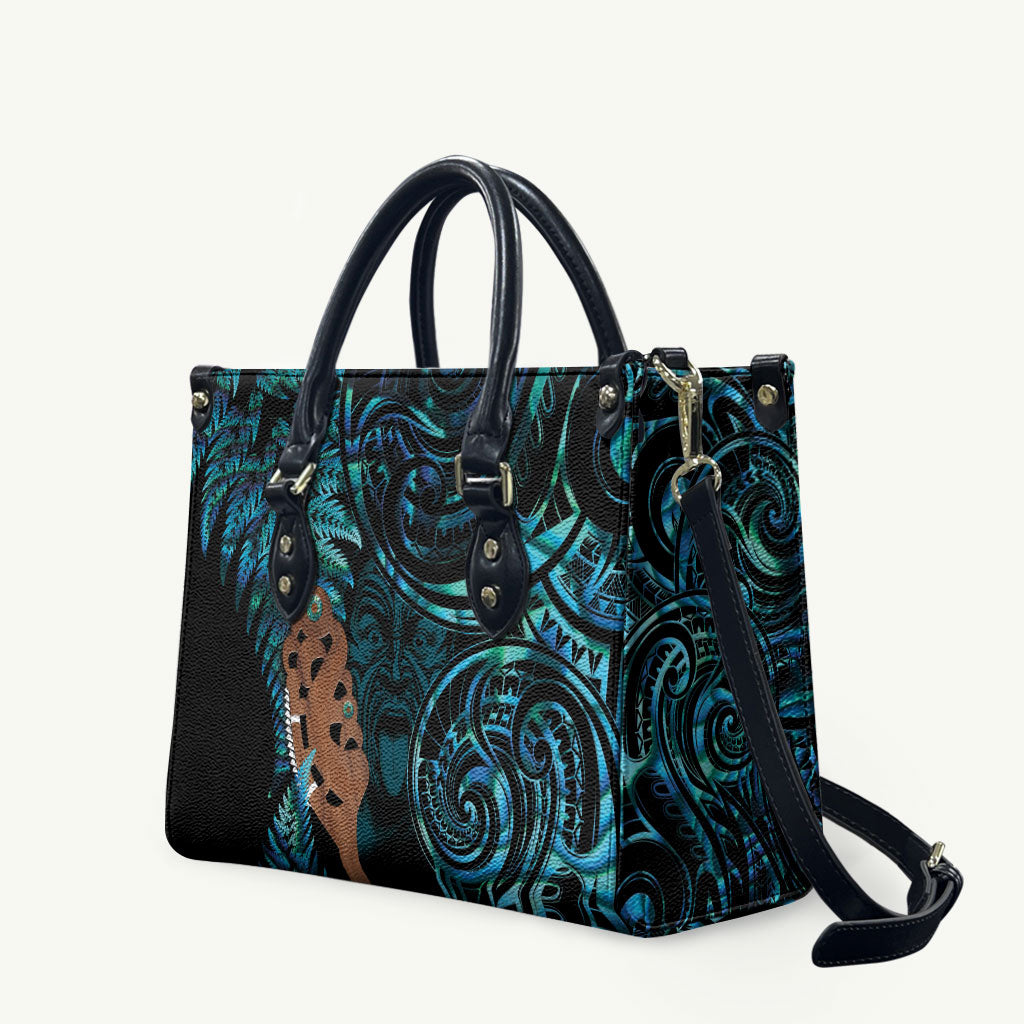 Maripi New Zealand Leather Bag Maori Weapon Paua Shell Haka Fern LT14 Turquoise - Polynesian Pride