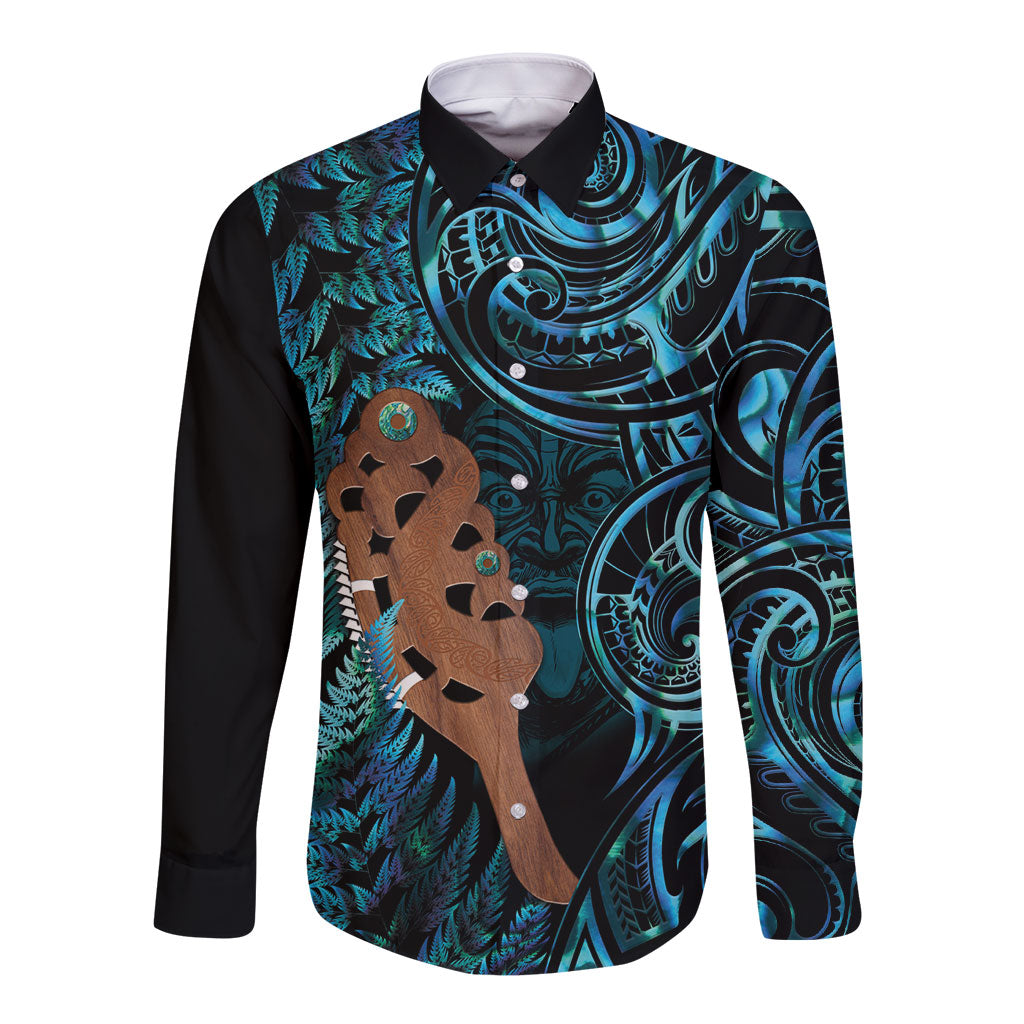 Maripi New Zealand Long Sleeve Button Shirt Maori Weapon Paua Shell Haka Fern