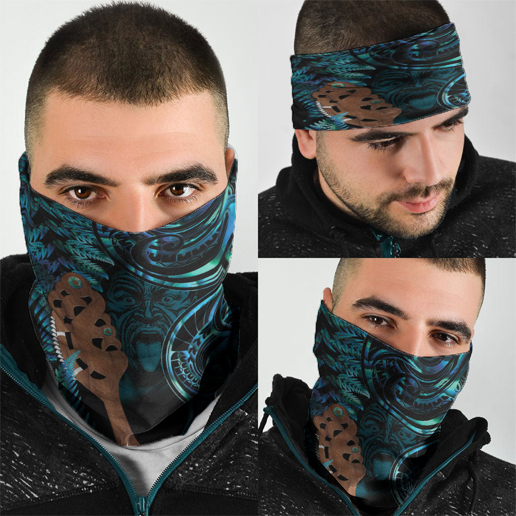 Maripi New Zealand Neck Gaiter Maori Weapon Paua Shell Haka Fern