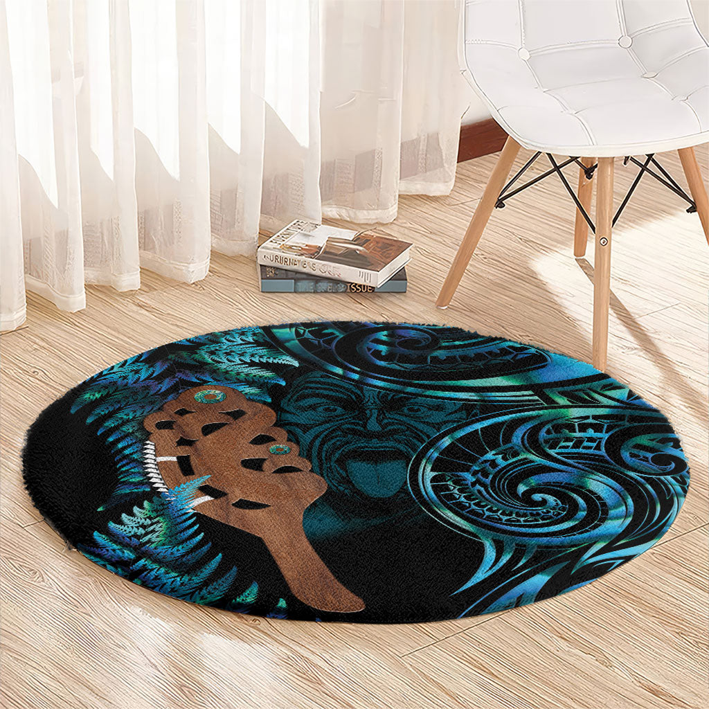 Maripi New Zealand Round Carpet Maori Weapon Paua Shell Haka Fern