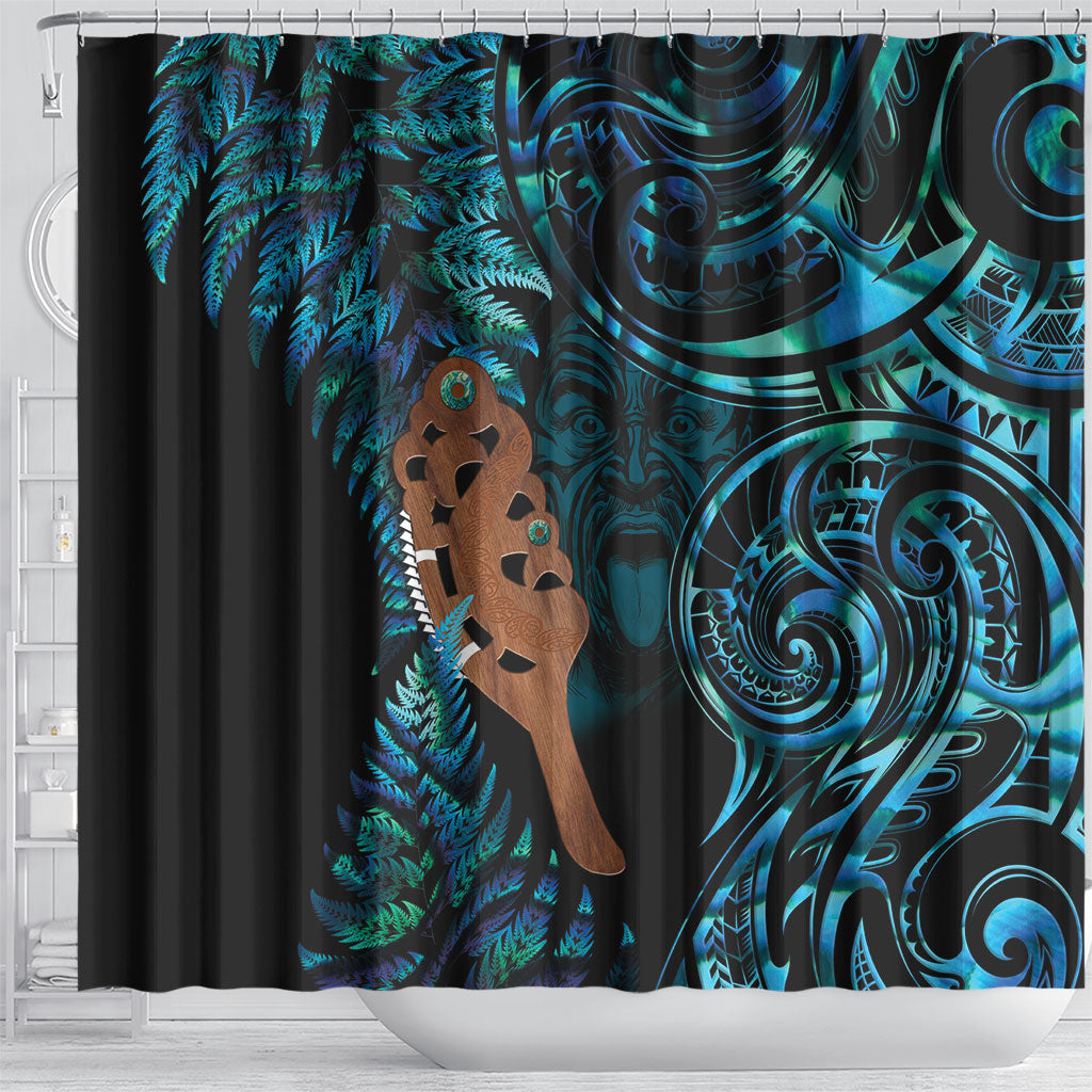 Maripi New Zealand Shower Curtain Maori Weapon Paua Shell Haka Fern