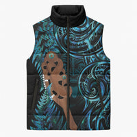 Maripi New Zealand Sleeveless Puffer Jacket Maori Weapon Paua Shell Haka Fern