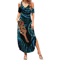 Maripi New Zealand Summer Maxi Dress Maori Weapon Paua Shell Haka Fern