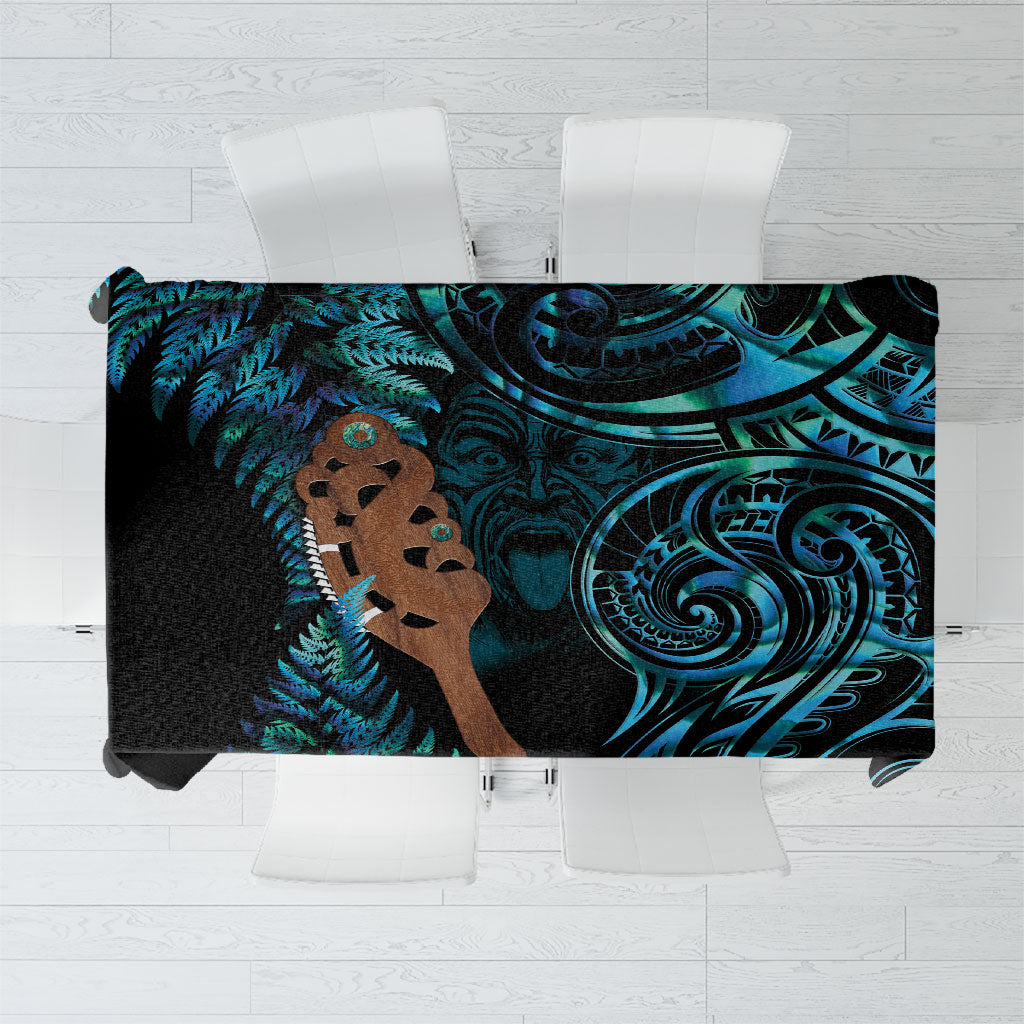 Maripi New Zealand Tablecloth Maori Weapon Paua Shell Haka Fern LT14 Turquoise - Polynesian Pride