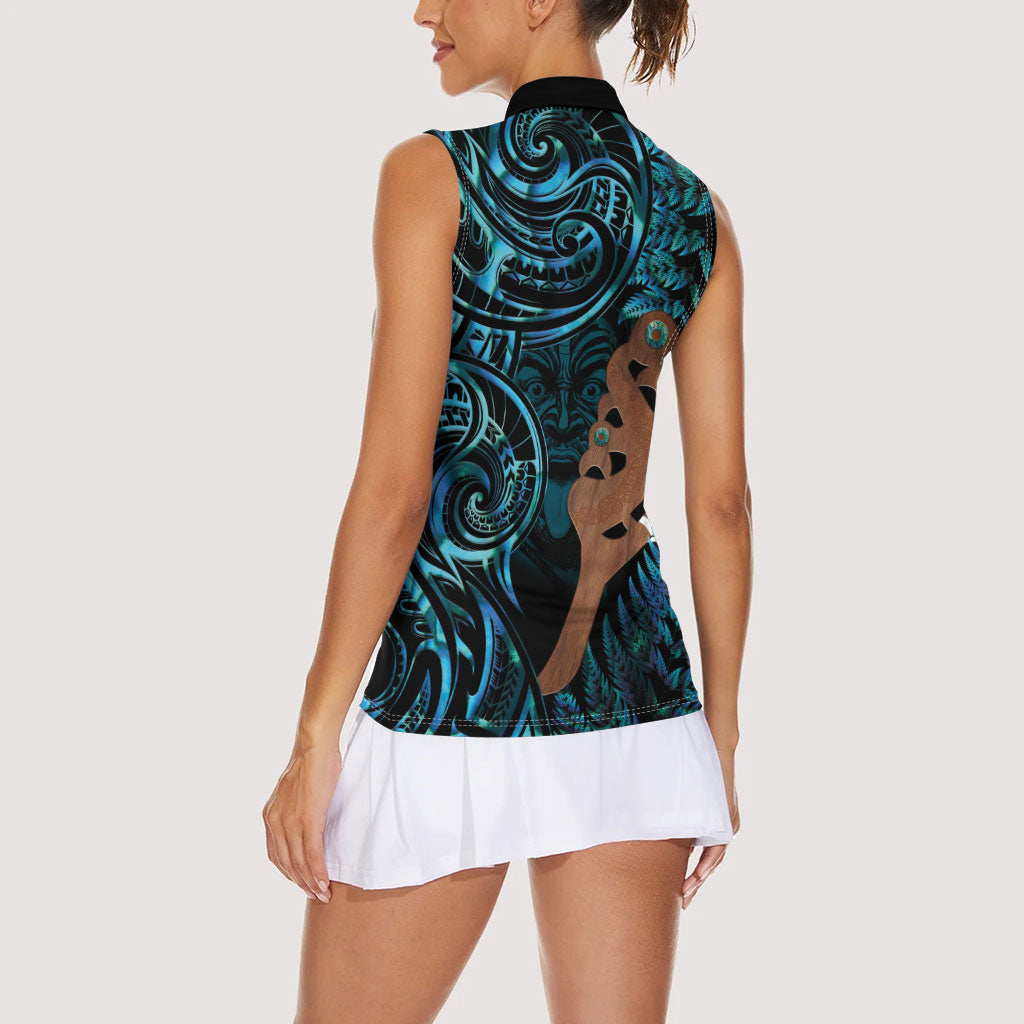 Maripi New Zealand Women Sleeveless Polo Shirt Maori Weapon Paua Shell Haka Fern LT14 - Polynesian Pride