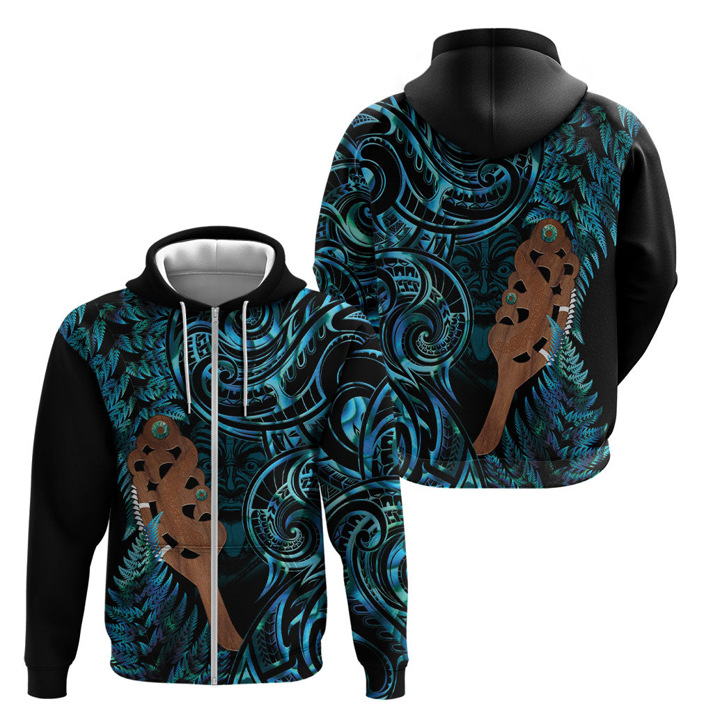 Maripi New Zealand Zip Hoodie Maori Weapon Paua Shell Haka Fern