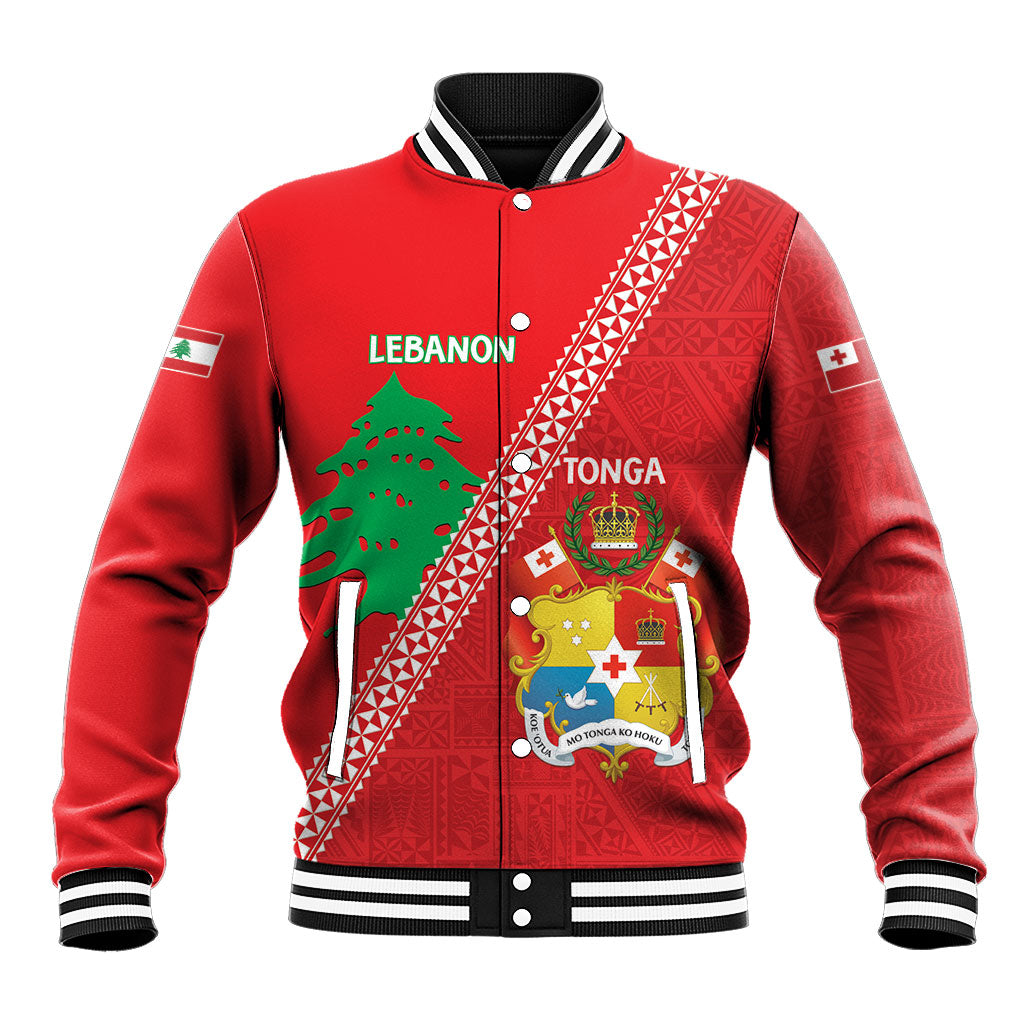 Tonga And Lebanon Baseball Jacket 2026 Together Half Style LT14 Unisex Red - Polynesian Pride