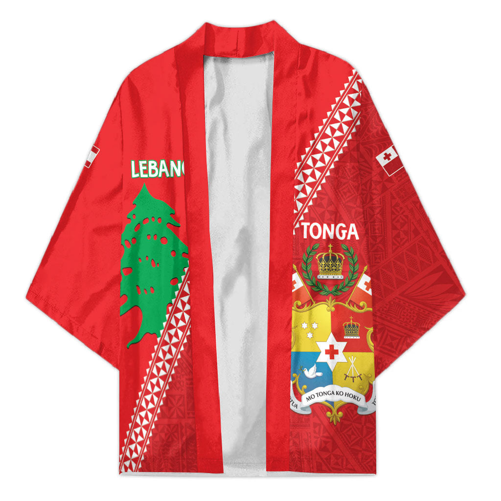 Tonga And Lebanon Kimono 2026 Together Half Style LT14 Unisex Red - Polynesian Pride