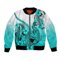 Hawaii Bomber Jacket Polynesian Shark Tattoo With Plumeria Turquoise Gradient LT14 Unisex Turquoise - Polynesian Pride