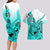 Hawaii Couples Matching Long Sleeve Bodycon Dress and Hawaiian Shirt Polynesian Shark Tattoo With Plumeria Turquoise Gradient LT14 - Polynesian Pride