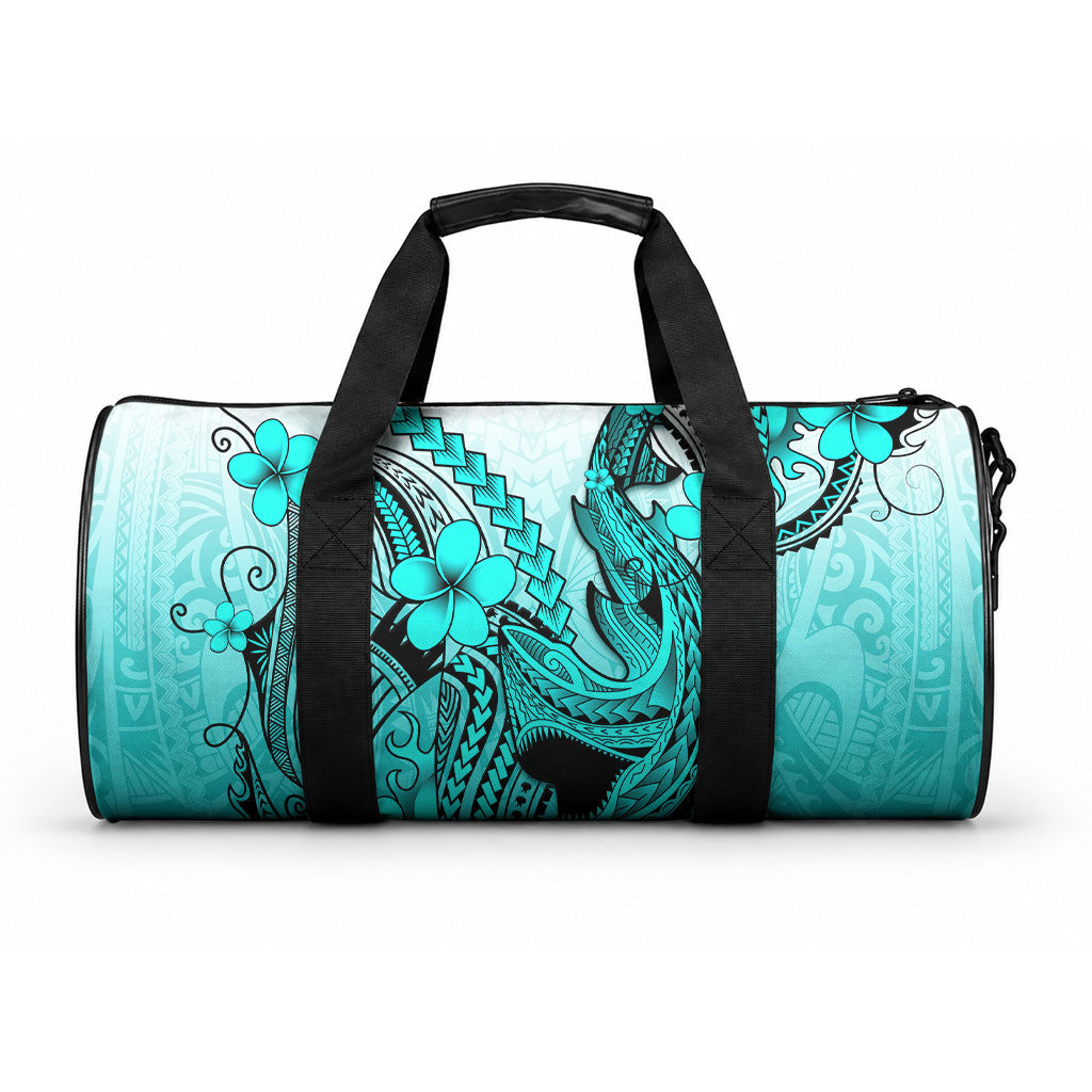 Hawaii Duffle Bag Polynesian Shark Tattoo With Plumeria Turquoise Gradient LT14 One size Turquoise - Polynesian Pride
