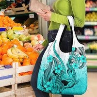 Turquoise Gradient Hawaii Grocery Bag Polynesian Shark Tattoo With Plumeria LT14 - Polynesian Pride