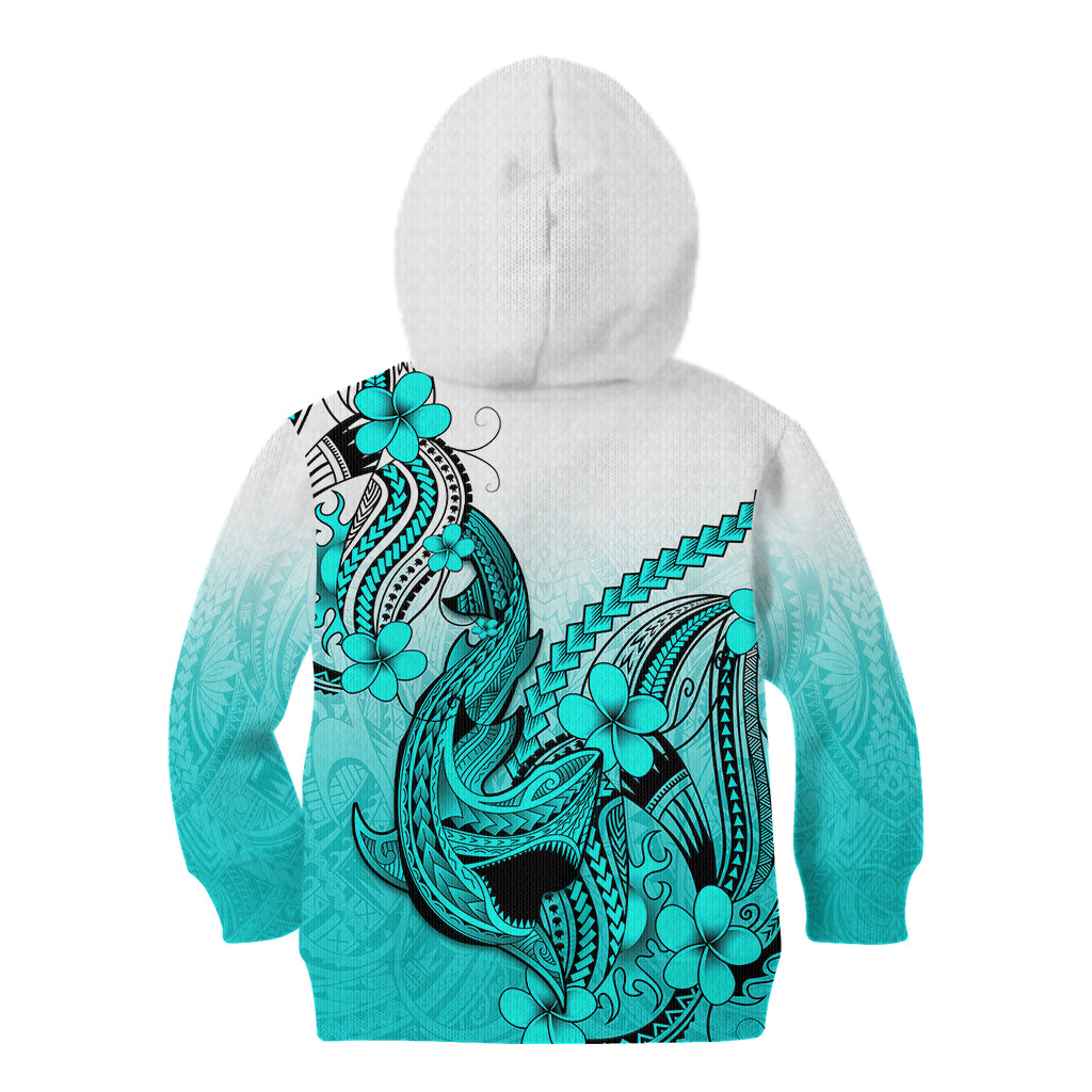 Hawaii Kid Hoodie Polynesian Shark Tattoo With Plumeria Turquoise Gradient LT14 - Polynesian Pride
