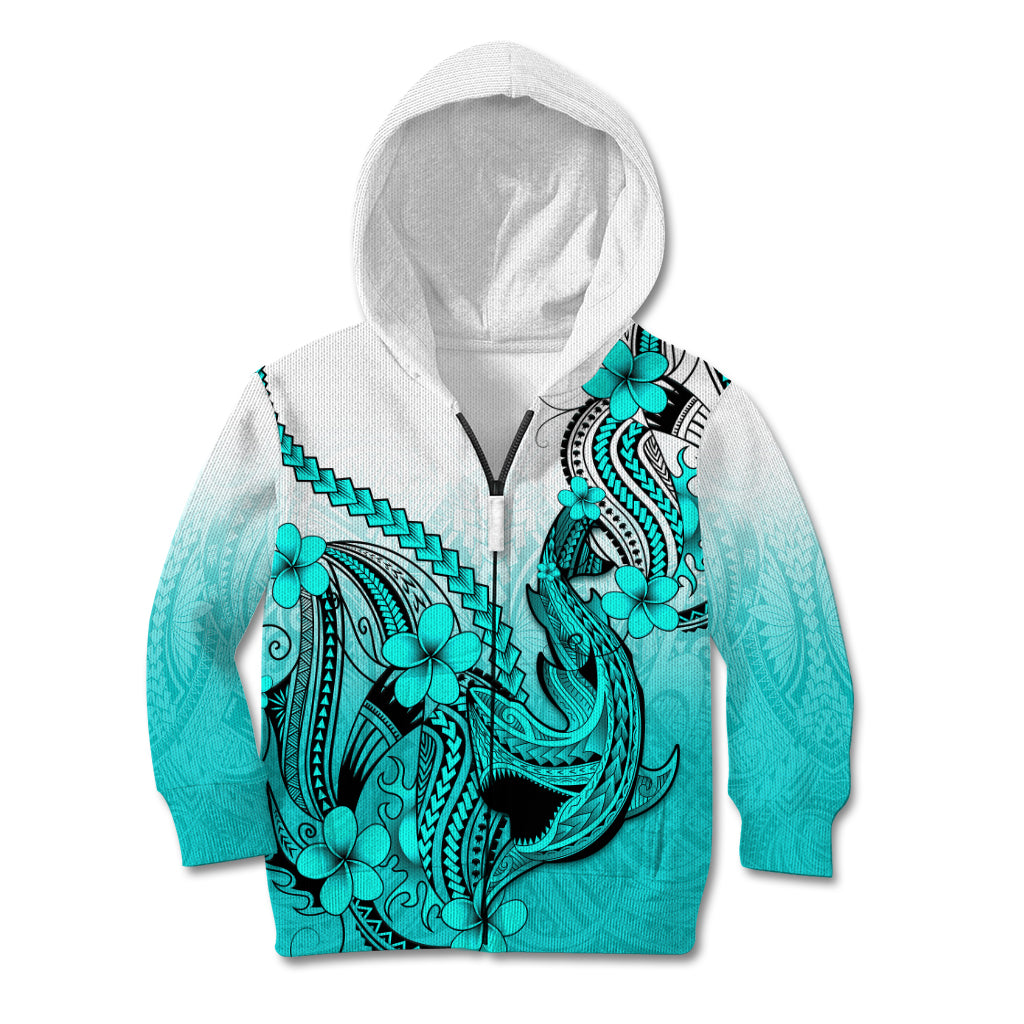 Hawaii Kid Hoodie Polynesian Shark Tattoo With Plumeria Turquoise Gradient LT14 - Polynesian Pride