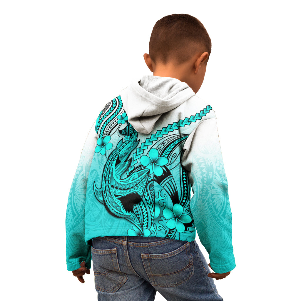 Hawaii Kid Hoodie Polynesian Shark Tattoo With Plumeria Turquoise Gradient LT14 - Polynesian Pride