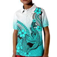 Hawaii Kid Polo Shirt Polynesian Shark Tattoo With Plumeria Turquoise Gradient LT14 Kid Turquoise - Polynesian Pride