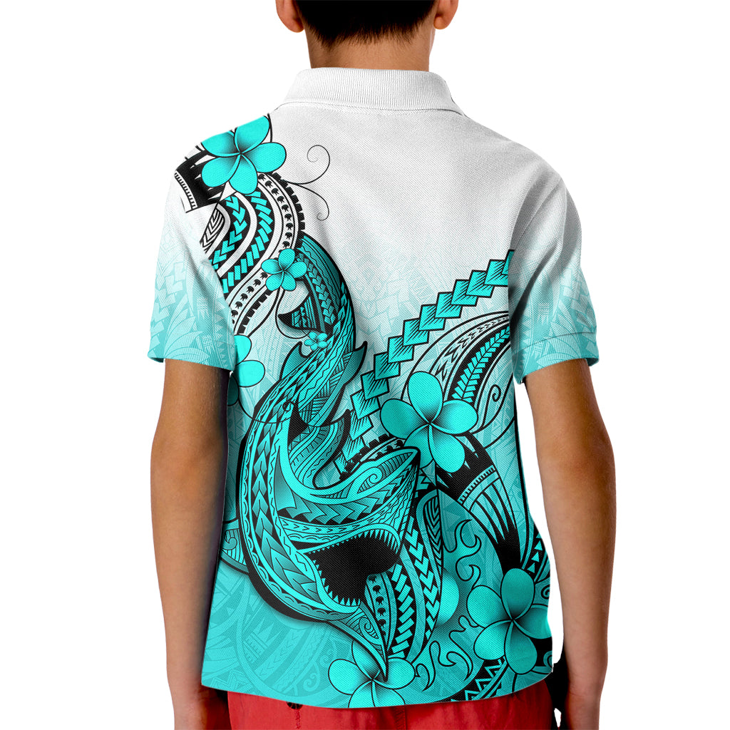 Hawaii Kid Polo Shirt Polynesian Shark Tattoo With Plumeria Turquoise Gradient LT14 - Polynesian Pride