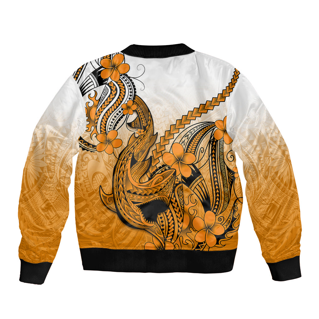 Hawaii Bomber Jacket Polynesian Shark Tattoo With Plumeria Orange Gradient LT14 - Polynesian Pride
