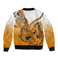 Hawaii Bomber Jacket Polynesian Shark Tattoo With Plumeria Orange Gradient LT14 - Polynesian Pride