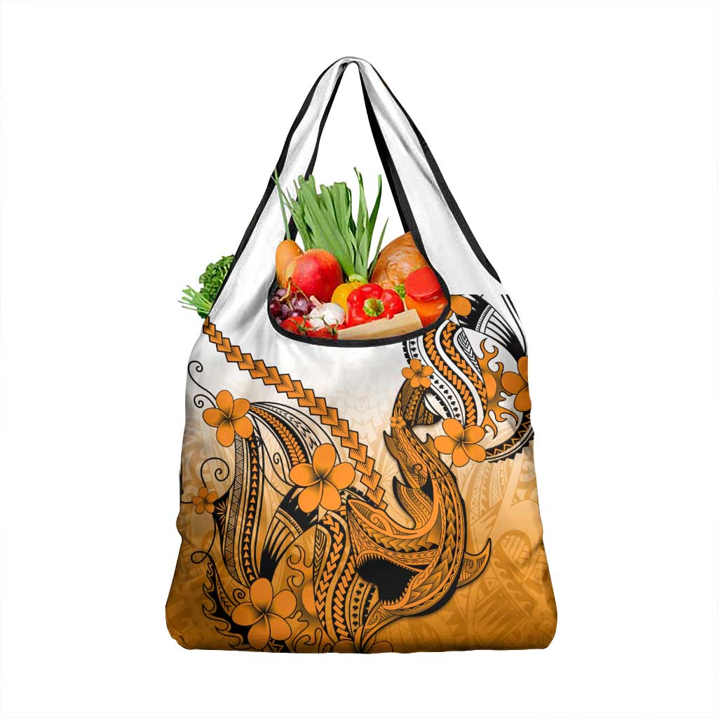Orange Gradient Hawaii Grocery Bag Polynesian Shark Tattoo With Plumeria LT14 1-pack One Size Orange - Polynesian Pride
