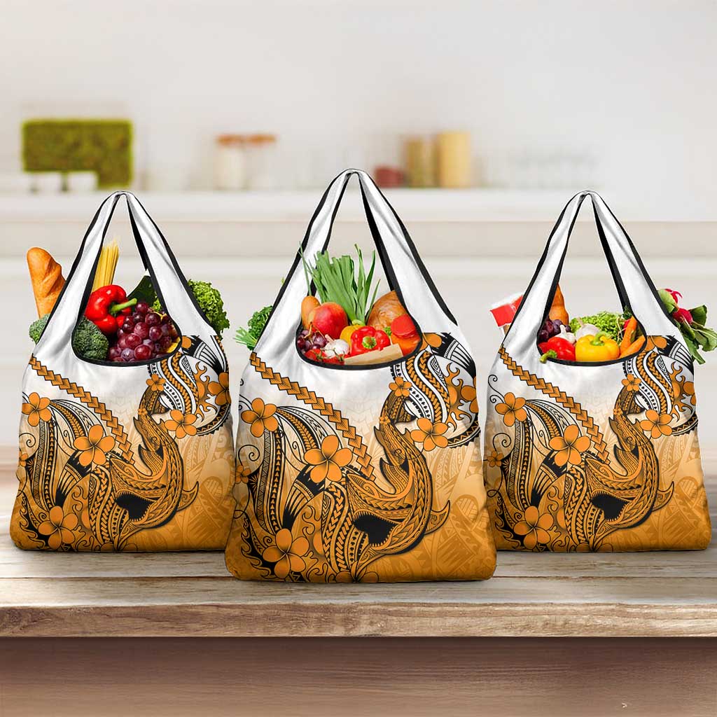 Orange Gradient Hawaii Grocery Bag Polynesian Shark Tattoo With Plumeria LT14 3-pack One Size Orange - Polynesian Pride