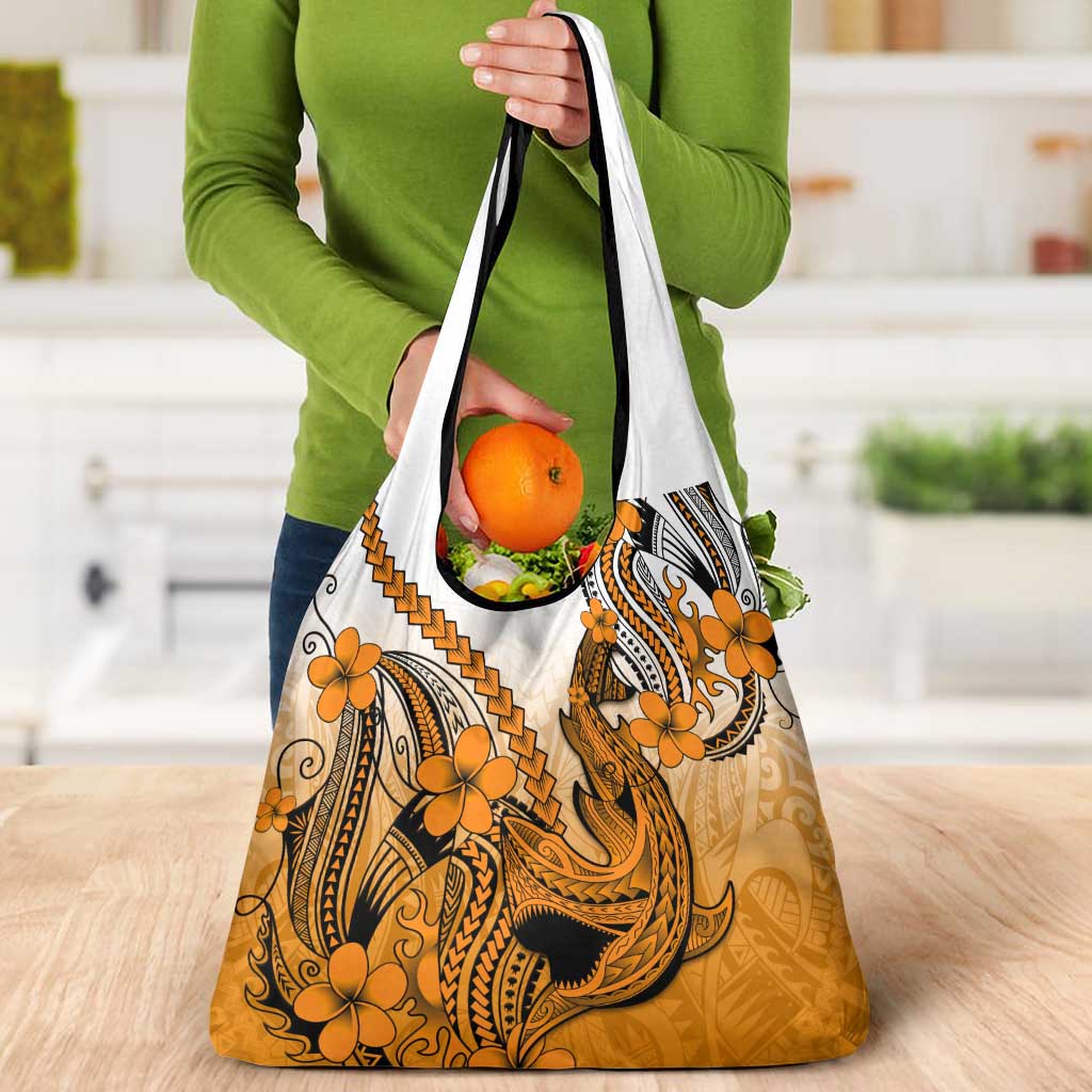 Orange Gradient Hawaii Grocery Bag Polynesian Shark Tattoo With Plumeria LT14 - Polynesian Pride