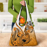 Orange Gradient Hawaii Grocery Bag Polynesian Shark Tattoo With Plumeria LT14 - Polynesian Pride