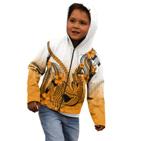 Hawaii Kid Hoodie Polynesian Shark Tattoo With Plumeria Orange Gradient LT14 - Polynesian Pride